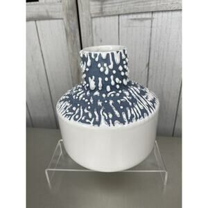 Crate & Barrel White and Blue Textured Drip Ceramic Vase Nautical Decor Portugal